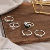 Oxidised Unique Rings Set of 5